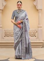 Pv Silk  Grey Wedding Wear Floral Print Saree